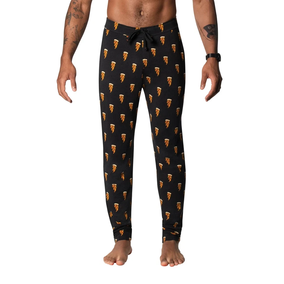 SAXX Men's Snooze Black Pizza Print Buttery Soft Pajama Pants L11306 Size Medium