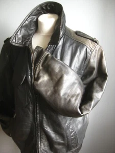 HILFIGER DISTRESSED LEATHER JACKET 40 42 trucker medium mens soft real faded old - Picture 1 of 21
