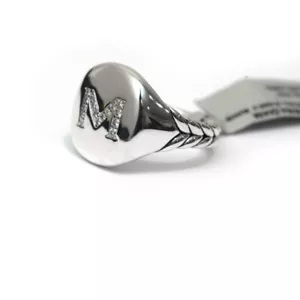New DAVID YURMAN Pave Initial Letter M Pinky Ring in Diamond & Silver Size 4 - Picture 1 of 8