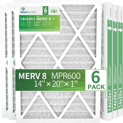 Trightfilters 14x20x1 MERV-8 Air Filter Pleated for Home HVAC AC Furnace - 6pack