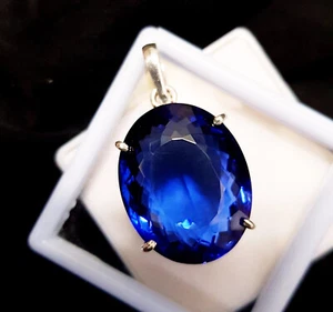 100+ Ct Beautiful Blue Topaz Oval German Silver Solitaire Loose Gemstone !!! - Picture 1 of 8