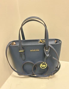 Michael Kors XS Extra Small Leather Top Zip Bag Tote Crossbody Handbag Navy Tote - Picture 1 of 12