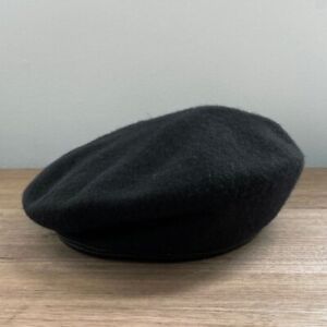 NEW Vintage Deadstock US Military Black Wool Beret w/ Leather Trim