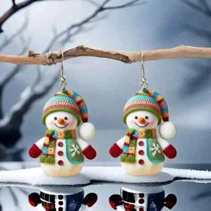 1 Pair Vibrant Acrylic Snowman Pendant Dangle Earrings - Picture 1 of 2