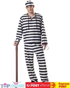Jailbird Convict Mens Jail Guilty Criminal Outlaw Prisoner Fancy Costume - Picture 1 of 1