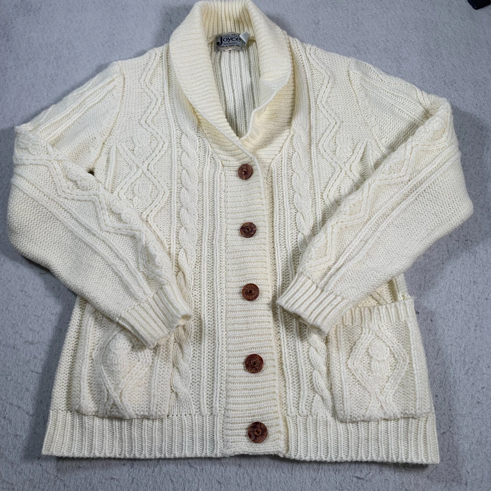 Joyce Sweater Womens Small White Cream Acrylic Cardigan Knit Vintage - Изображение 1 из 4
