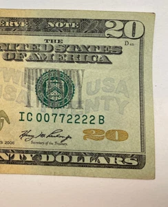 2004A $20 dollar bill fancy low serial number Very Rare IC00772222 B Great Gift - Picture 1 of 13