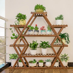 Triangular Sturdy Plant Stand Shelf Indoor Outdoor Flower Stand Corner Rack Wood - Picture 1 of 12