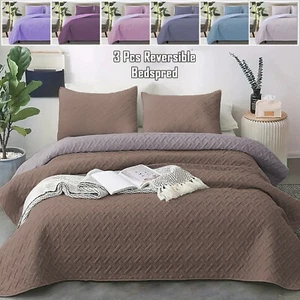 3 Pcs Quilted Bedspread Bed Cover Throw Single Double King Size Embossed Bedding - Picture 1 of 119