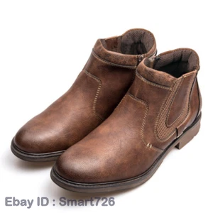 Men Retro Chelsea Zip Cowboy Casual Motorcycle Shoes Ankle High Top Boots HOT - Picture 1 of 12