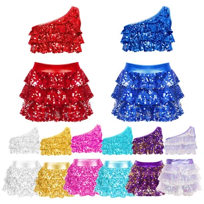 Girls Sequin Dance Dress Modern Jazz Performance Costume Hip Hop Clothing Set - Image 1 of 3