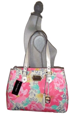 Bolsa satchel feminina ELLEN TRACY floral Britney rosa branca pérola ouro prata - Imagem 1 de 4