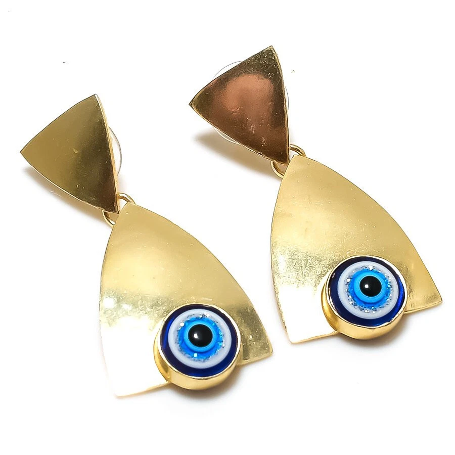 Pendientes de latón de vidrio de mal de ojo joyería regalo para ella Foto 1 de 1