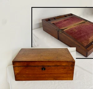 Wood Travel Portable Writing Desk Box Antique 19th Century - Picture 1 of 21