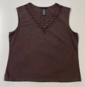 Vintage Y2K Ninety Brown Lace Tank Top Women’s Sz XL Stretch - Picture 1 of 7