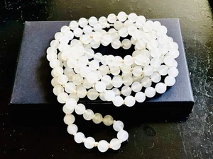 Gorgeous Hetian Jade 60" Necklace White Nephrite Beads - Picture 1 of 3