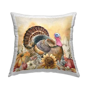Fall Turkey Floral Harvest Pumpkins Outdoor Printed Pillow, 18 x 18, Multi-Color - Picture 1 of 7