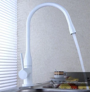 White Kitchen Basin Sink Faucet Deck Mounted Mixer Single Handle Tap - Picture 1 of 5