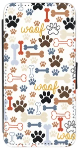 Dog puppy WOOF PAW BONE iPhone/Pixel/Galaxy Printed Flip/Wallet Phone Case (P - Picture 1 of 9