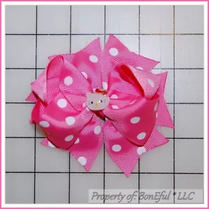 BonEful RTS NUEVO Niña Boutique Cabello*Moño Tela Cinta Rosa Punto Blanco HELLO GATITO - Imagen 1 de 8