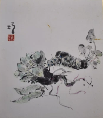 Tablero de arte japonés SHIKISHI pintado a mano flor y planta Foto 1 de 4