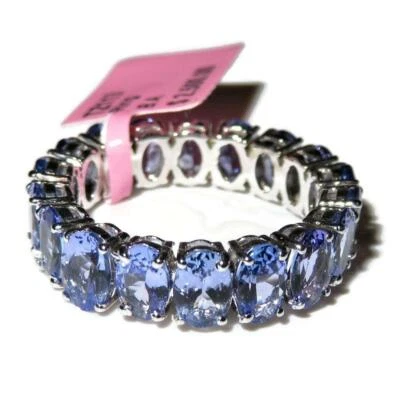 14K White Gold 7.49 cts Tanzanite Eternity Band Ring, Size 9, 5.6 gram Appraised - Image 1 of 4