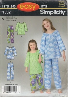 Simplicity Sewing Pattern 1532 EASY Girls Top Trousers or Sleepwear Size 3-8 New - Image 1 of 4