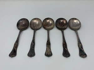 National Silver Co. ROSE 5 round Silverplate Soup Spoons Double Tested - Picture 1 of 3