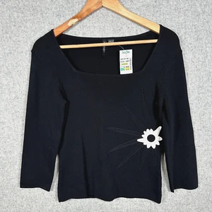 New Vintage Venini Small Womens Top Black Stretch y2K 3/4 Sleeve Scoop Neck $80 - Picture 1 of 8