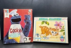 Vintage Puzzles-Sesame Street Cookie Monster & Arrow Animal Crackers Wood Cat