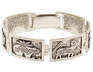 VINTAGE STERLING SILVER .925 CAROLYN POLLACK & RMT STORYTELLER PANEL BRACELET - Picture 1 of 6