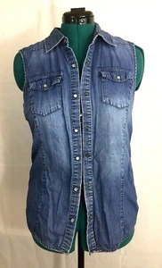 CI SONO Denim Collection blaues ärmelloses Top mit Druckknopfleiste Größe M 100 % Baumwolle - Bild 1 von 5