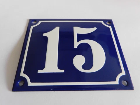 Vintage / Antique French Handmade 4.75 x 4" Enamel Plaques House Number Sign 15 Cover