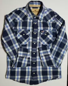 Hollister Langarm Perlen Druckknopf Surfer Schnitt blau kariert Freizeithemd Herren Medium - Bild 1 von 12