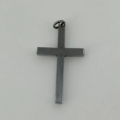 Vintage Stainless Steel Silver Tone Cross Pendant Some Wear 1.5 Inch - Image 1 of 4