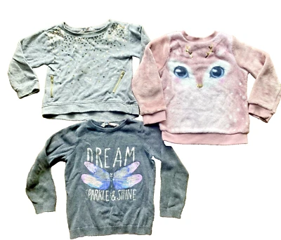 Lote de 3 suéteres femininos H&M marca estilos mistos gola redonda - Tamanho 2-4 T - Imagem 1 de 4