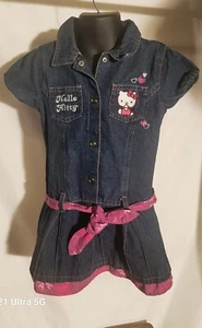 Hello Kitty-Girl's embroidered snap-up blue jean dress size 6 - Picture 1 of 4