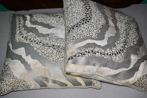 Set Of 2 Callisto Home White Velvet Silver Sequins 21" x 21" Decorative Pillows - Picture 1 of 6
