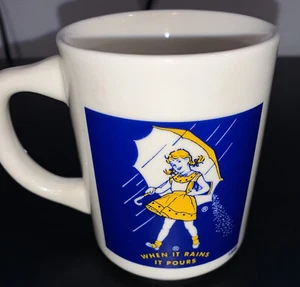 Morton Salt 1956 Logo Coffee Mug/Cup "When it rains it pours" vintage porcelain - Picture 1 of 4