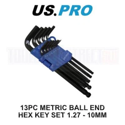 US PRO Tools 13PC Metric Ball End Allen Hex Key Set 1.27 - 10mm 1629 - Image 1 of 4