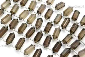 10 Pieces, 100% Natural Smoky Quartz Faceted Pencil Shape Beads, Size-13-14mm - Picture 1 of 4