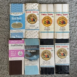 8 Vintage Wrights & Fruit of the Loom Rick Rack, Twill Tape, and Seam Binding - Picture 1 of 9