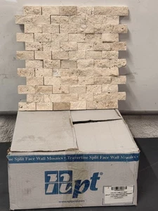 9 Ft² NPT 1" x 2" x ½" Split Face Travertine Mosaic, Ivory 250-001 / FBR-37-1066 - Picture 1 of 9