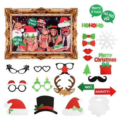 25Pc Christmas Photo Booth Props with Selfie Frame Party Decoration
