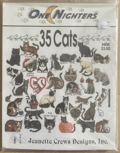 35 Cats Cross Stitch Pattern Booklet One Nighters #404 Jeanette Crews, W/ Thread - Picture 1 of 2