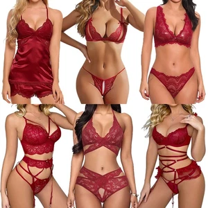 Red Sexy Lingerie Lace Babydoll Bra Thong Set Sleepwear Underwear Nightwear Lot - Picture 1 of 84