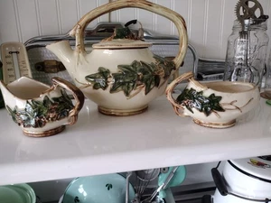 Mid-Century McCoy Pottery Ivy Teapot with Sugar and Creamer Excellent Cond. - Picture 1 of 6