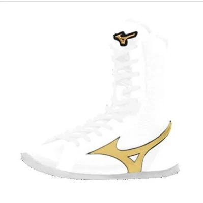 [Hecho por encargo] Zapatos de Boxeo Largos MIZUNO Línea Blanca/Dorada/Negro Hechos en Japón Foto 1 de 4