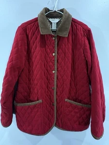 Vtg Orvis Barn Quilted Jacket Women Med Red Corduroy Plaid Lined - Picture 1 of 17