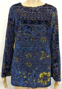 Blusa ECI NEW YORK Talla Pequeña Azul, Oro Repujado Terciopelo Forrado 8% Spandex Top - Imagen 1 de 19